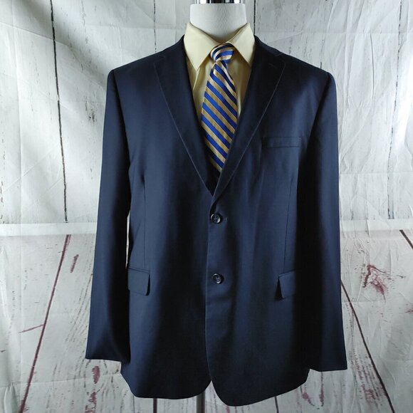 Caravelli Slim Fit Italian design Harry 2B Super 150s 48R Navy Blue 2pc Suit - Picture 3 of 16